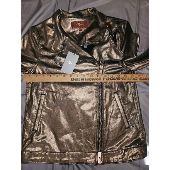 NWT! 7 Seven For All Mankind Copper Gold Metallic Biker Jacket Size XS - Picture 14 of 16